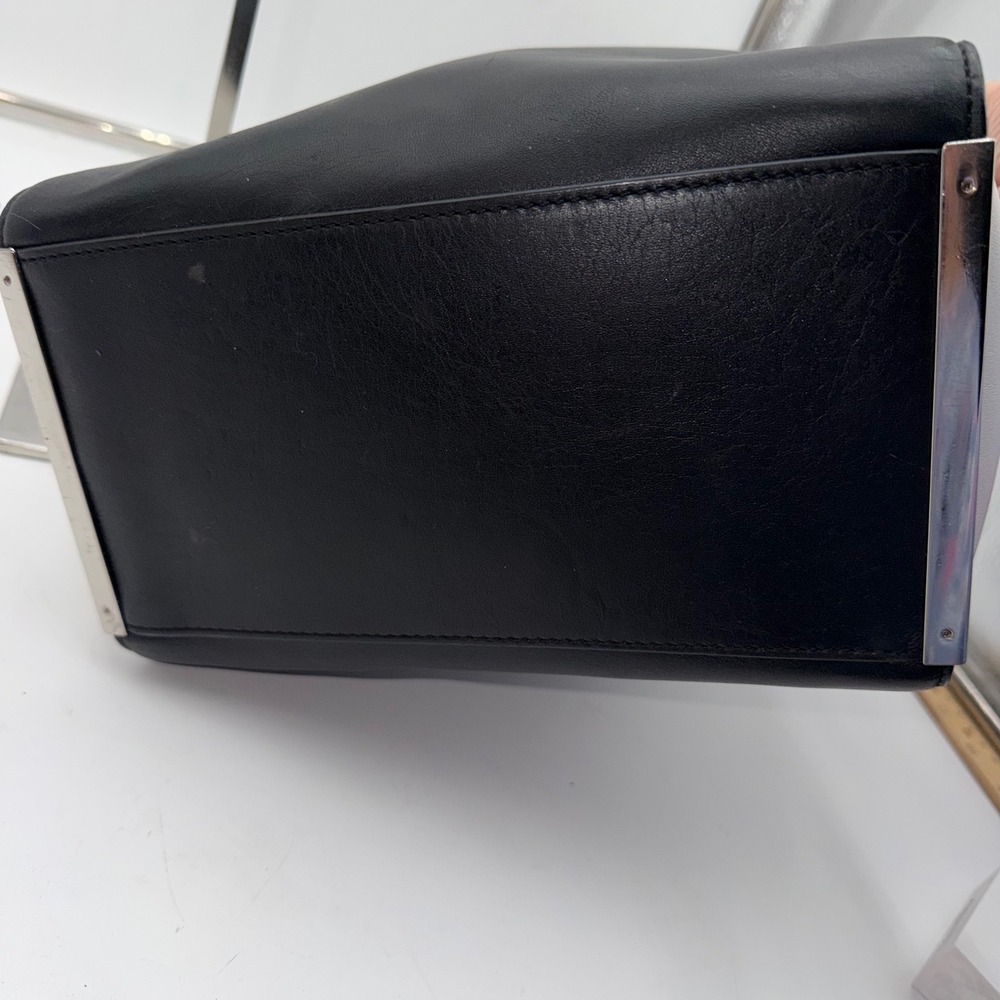 Michael Kors Black White Leather Frame Satchel Handbag Silver Tone Hardware - Picture 8 of 15